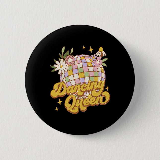 Dancing Queen Boho Disco Blume 70er 80er Women Button (Vorderseite)