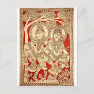 DANCING RADHA KRISHNA KALAMKARI ART OF INDIA POSTKARTE