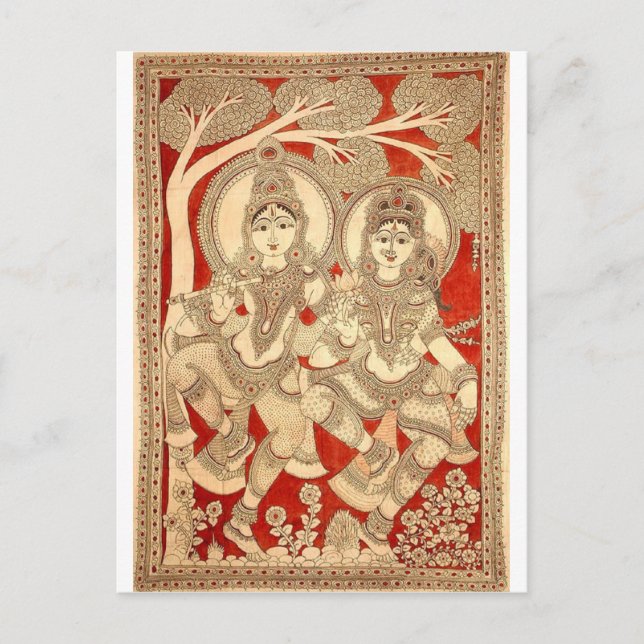 DANCING RADHA KRISHNA KALAMKARI ART OF INDIA POSTKARTE (Vorderseite)