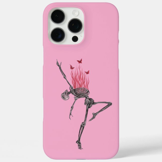 Dancing Red Fire Flames Skeleton Illustration Pink Case-Mate iPhone Hülle (Rückseite)