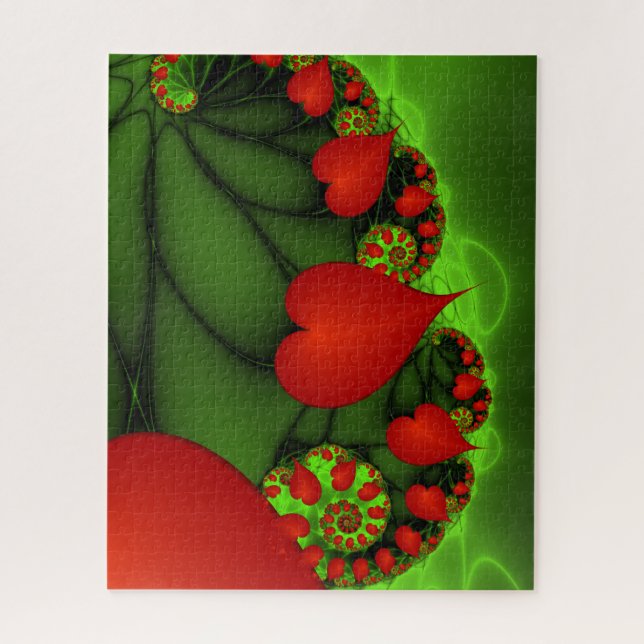 Dancing Red Hearts Modernes Abstraktes Fraktal Kun Puzzle (Vertikal)