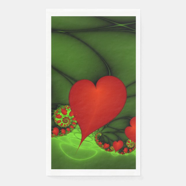 Dancing Red Hearts Modernes Abstraktes Fraktal Kun Serviette (Vorderseite)