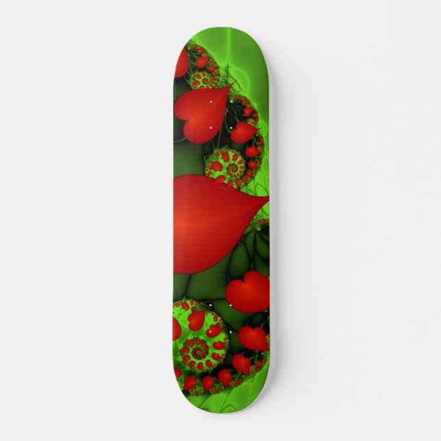 Dancing Red Hearts Modernes Abstraktes Fraktal Kun Skateboard (Vorne)