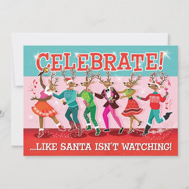 Dancing Reindeer Conga Weihnachtsfeierliche Party  Einladung (Vorderseite)