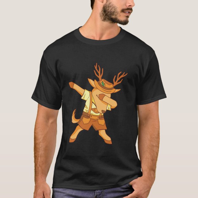 Dancing Reindeer In Bavarian Costume Clothing Lede T-Shirt (Vorderseite)