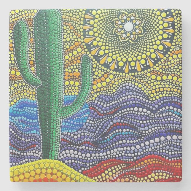 Dancing Saguaro - Wüstenlandschaft Steinuntersetzer (Vorderseite)