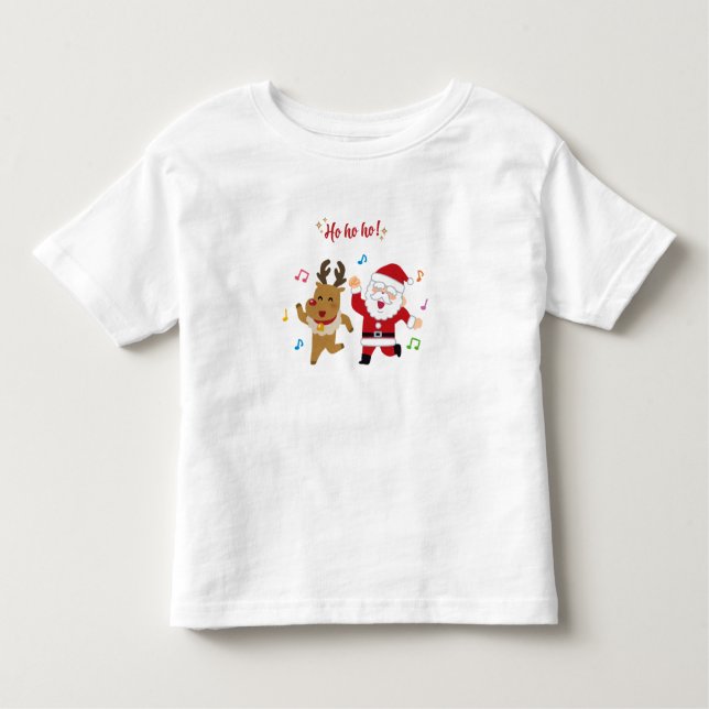  Dancing Santa and Reindeer Christmas Party Kleinkind T-shirt (Vorderseite)