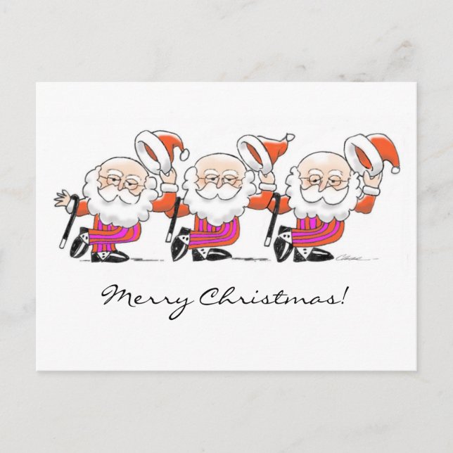 Dancing Santas Postcard Feiertagspostkarte (Vorderseite)