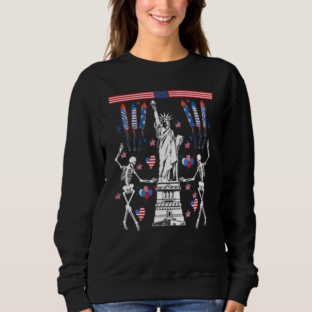 Dancing Skeleton 4th of July American Flag Skellie Sweatshirt (Vorderseite)