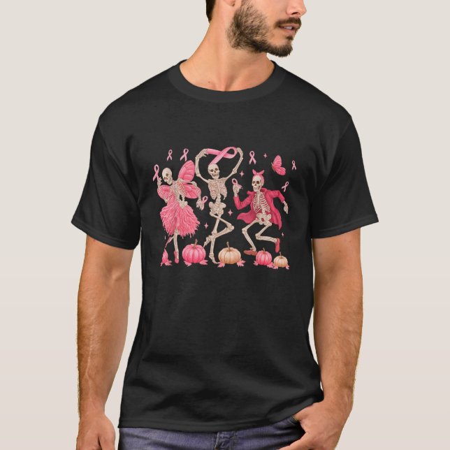 Dancing Skeleton Funny Halloween Breast Cancer Awa T-Shirt (Vorderseite)