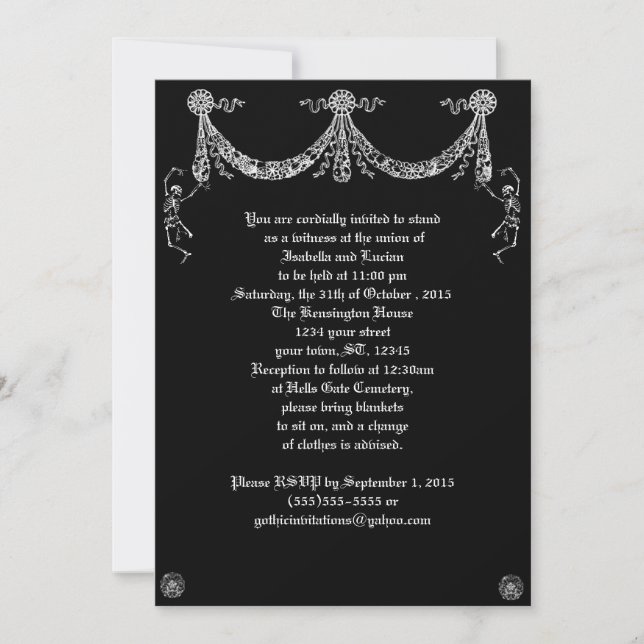 Dancing Skeleton Garland Goth Wedding Einladung (Vorderseite)