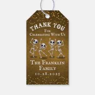 Dancing Skeleton Gold Glitzer Halloween Vielen Dan Geschenkanhänger