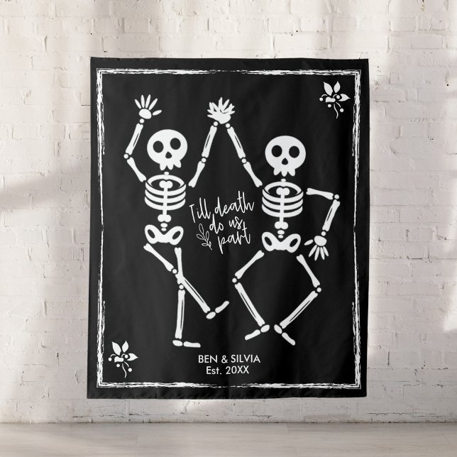 Dancing Skeleton Hochzeitstag im Hintergrund Benut Wandteppich (Dancing Skeleton Wedding Backdrop Custom Est Date
)