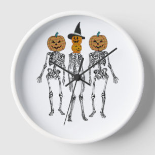 Dancing Skeleton Pumpkin Head Funny Halloween Uhr
