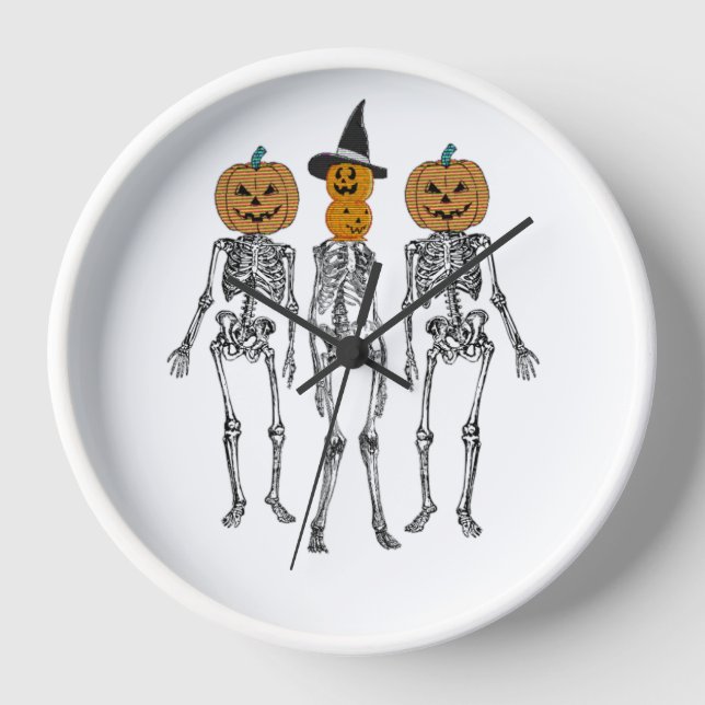 Dancing Skeleton Pumpkin Head Funny Halloween Uhr (Vorderseite)