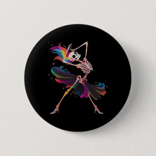 Dancing Skeleton Rainbow Llerina Halloween Button