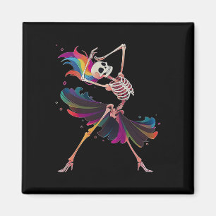 Dancing Skeleton Rainbow Llerina Halloween Magnet