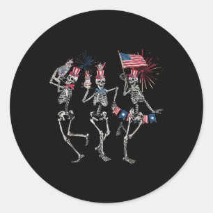 Dancing Skeleton US Flag 4. Juli Feuerwerk Pat Runder Aufkleber