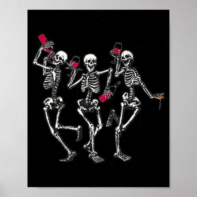 Dancing Skeletons Drinking Wine Lover Funny Hallow Poster (Vorne)