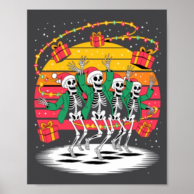 Dancing Skeletons With Santa Hats Christmas Lights Poster (Vorne)