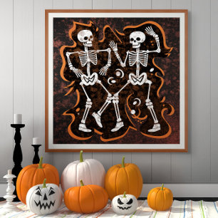 Dancing Skeletts Funny Halloween Party Poster
