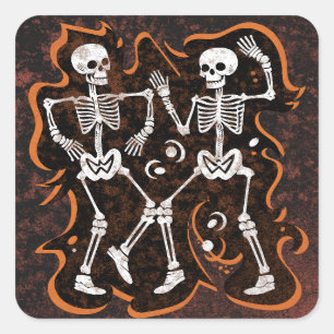 Dancing Skeletts Funny Halloween Party Quadratischer Aufkleber