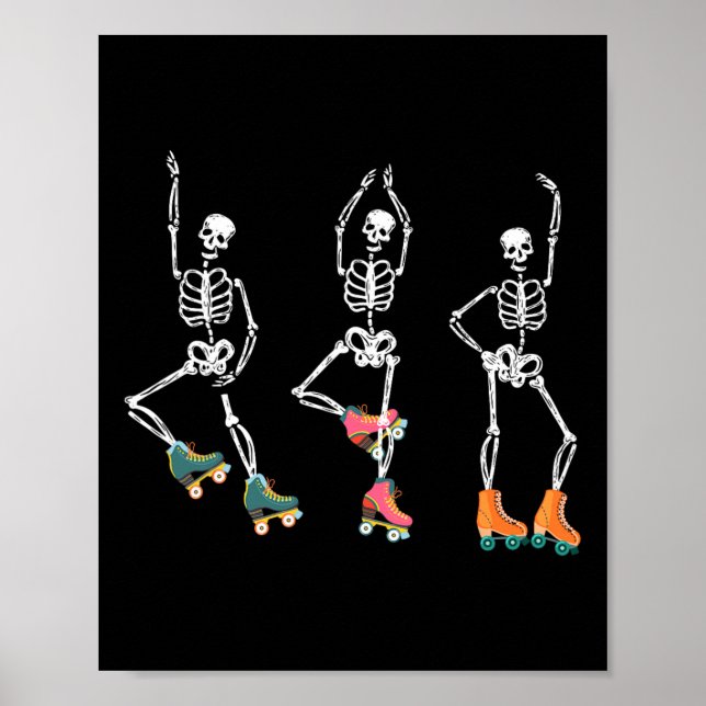 Dancing Skeletts Roller Skate Roller Skater Rolle Poster (Vorne)
