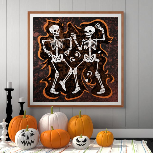 Dancing Skeletts Witziges Halloween Spuk Haus Fotodruck (Poster available in multiple sizes.)