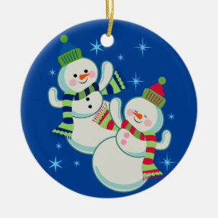 dancing snowman keramik ornament