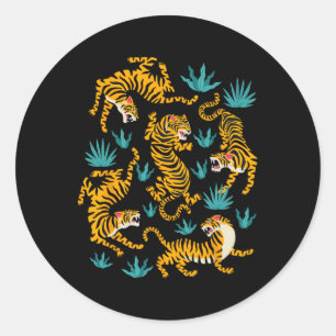 Dancing Tiger Cartoon Graphic Runder Aufkleber