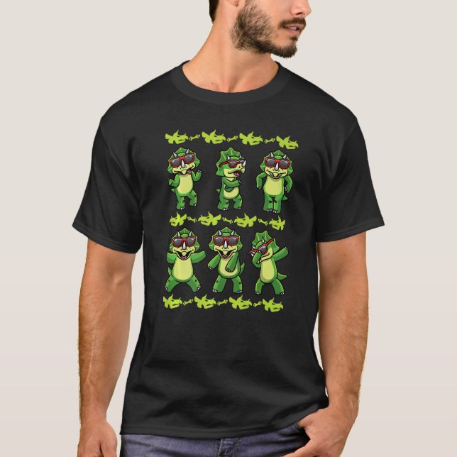 Dancing Triceratops Dinosaurs With Sunglasses Dino T-Shirt (Vorderseite)