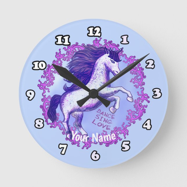 Dancing Unicorn Runde Wanduhr (Vorderseite)