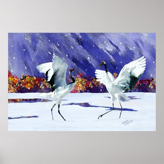 Dancing White Cranes Poster (Vorne)