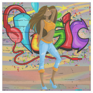 Dancing Woman 1 Music Graffiti Wall Fabric Stoff