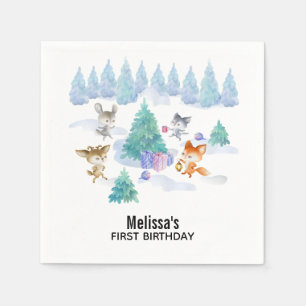 Dancing Woodland Tiere Wasserfarbe Geburtstag Serviette