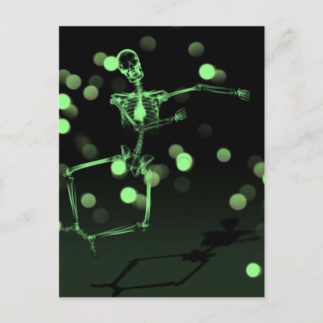 Dancing X-Ray Skeleton - Green Postkarte (Vorderseite)