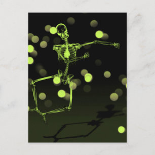 Dancing X-Ray Skeleton - Lime Green Postkarte