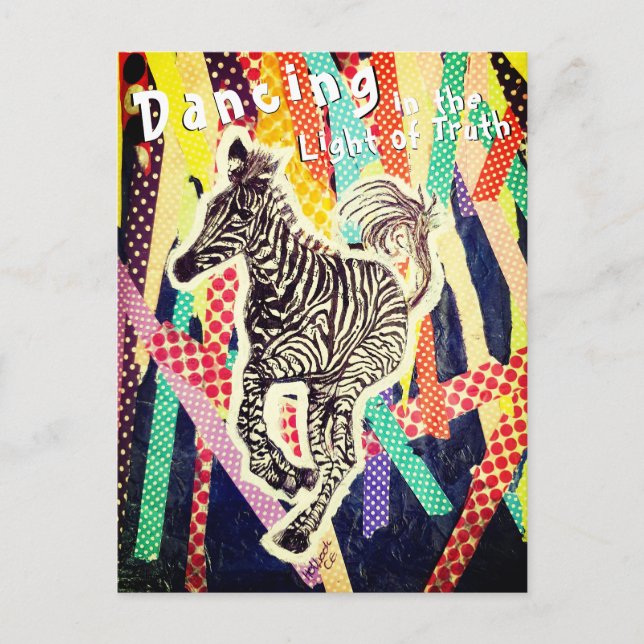 Dancing zebra Funky Mixed Media Postcard Postkarte (Vorderseite)
