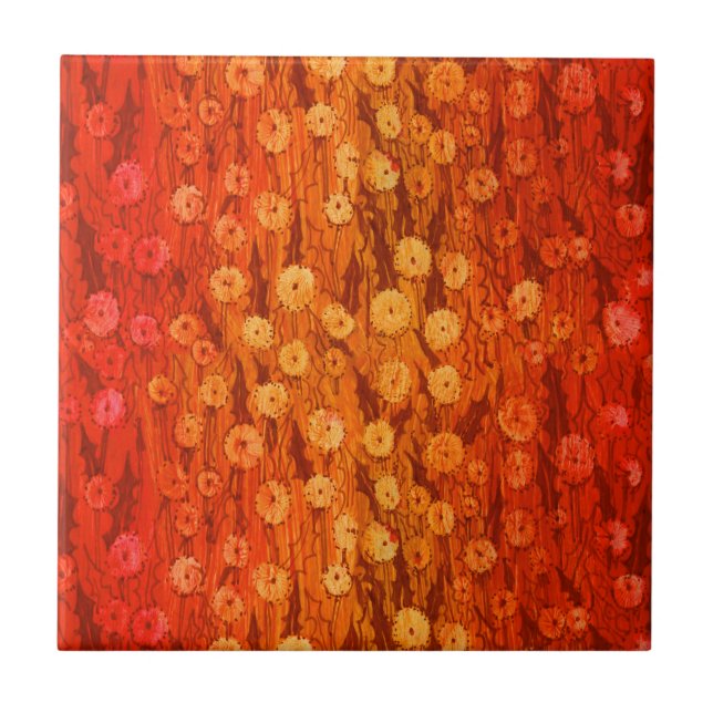 Dandela Field Summer Blume Red Orange Ombre Fliese (Vorderseite)