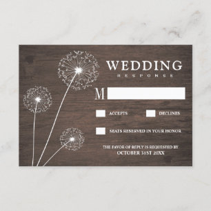 Dandelion Barn Wood Country Wedding RSVP Cards Karte