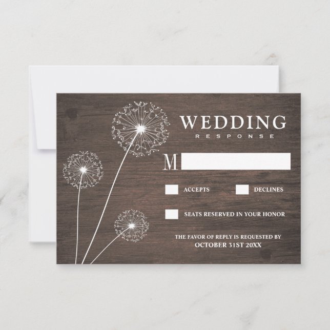 Dandelion Barn Wood Country Wedding RSVP Cards Karte (Vorderseite)