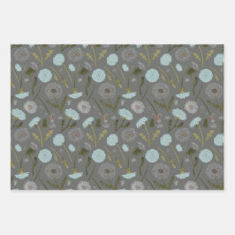Dandelion Blue Gray Blume Muster Geschenkpapier Set