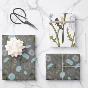 Dandelion Blue Gray Blume Muster Geschenkpapier Set