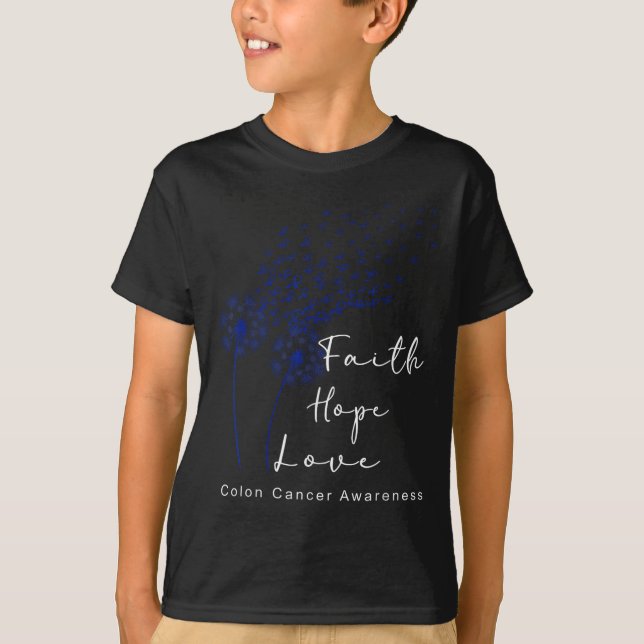 Dandelion Blue Ribbon Faith Hope Liebe Colon Cance T-Shirt (Vorderseite)