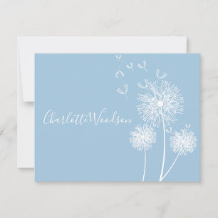 Dandelion Blume Dusty Blue Script Name Note Card Mitteilungskarte