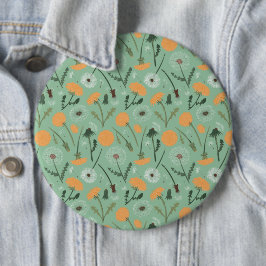 Dandelion Blume Orangefarbenes Muster Button