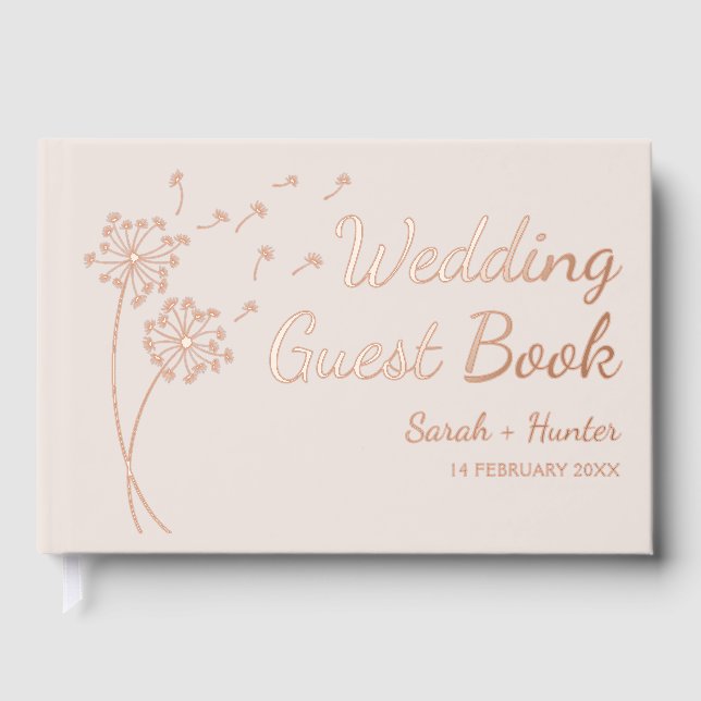 Dandelion Blume Rose Gold Foil Wedding Gästebuch (Vorderseite)