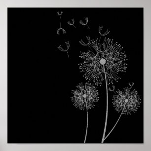 Dandelion Blume Schwarz-Weiß Poster