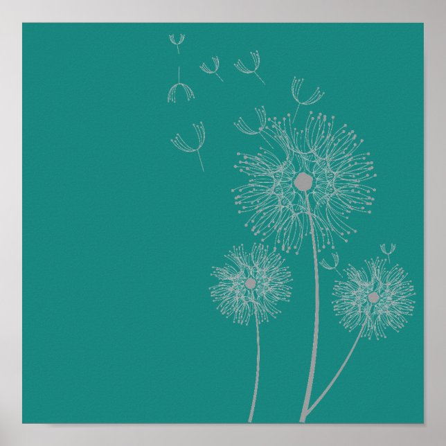 Dandelion-Blume über aquamarine Kunst Poster (Vorne)