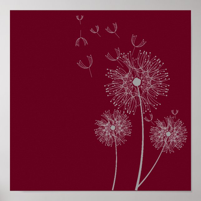 Dandelion Blume über Bordeaux-Kunst Poster (Vorne)